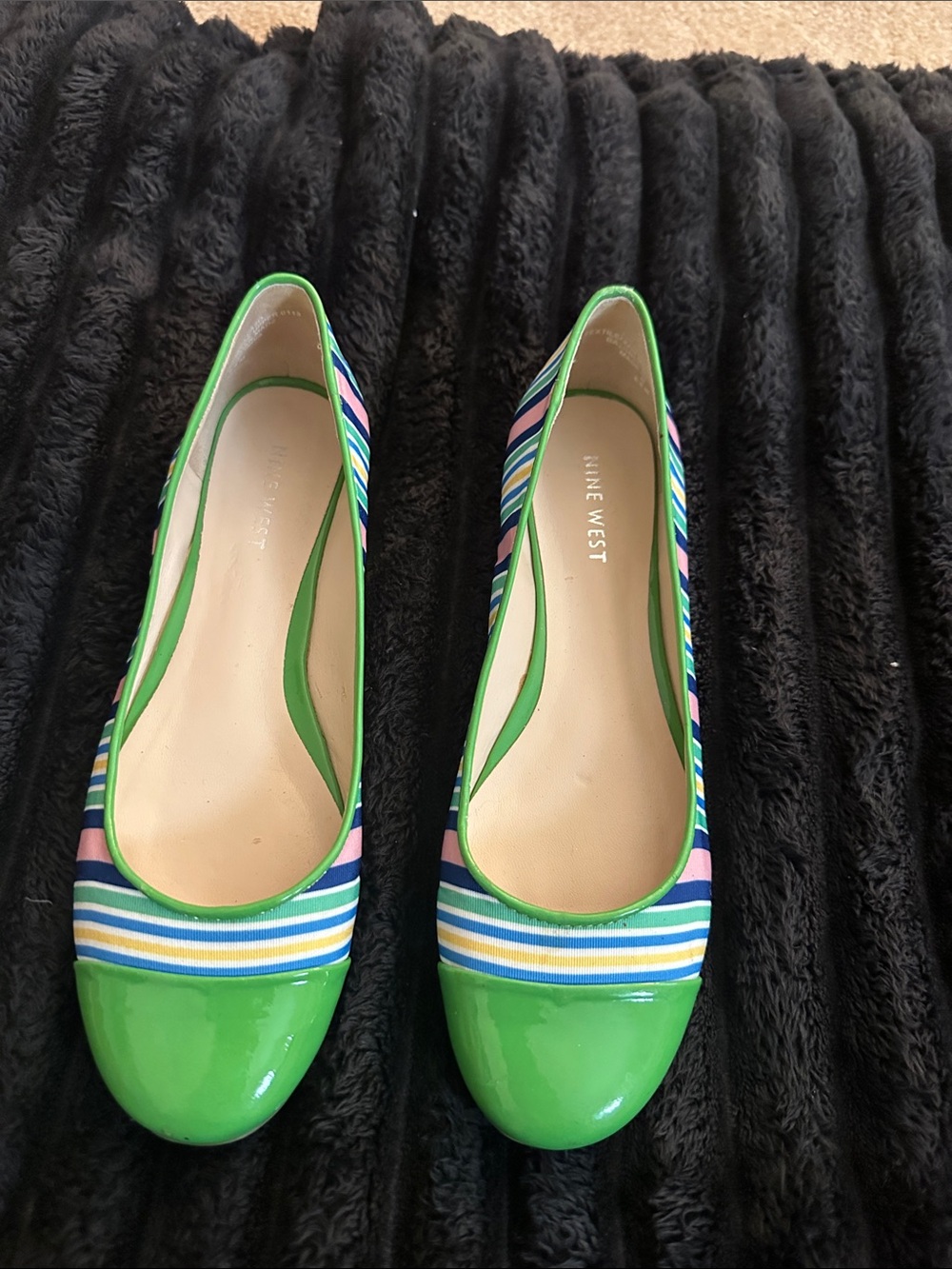 Nine West Green Patent Toe Striped Ballet Flats